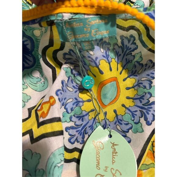 Antica Sartoria NWT lemons blue floral pattern beaded tie front long maxi cover - Picture 6 of 16